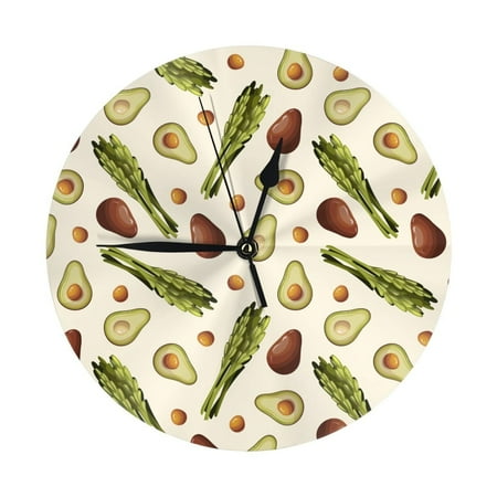 Wall Clock, Asparagus avocado Pattern Wall Clocks Battery Operated Silent Kitchen Office Wall Clock Decorative, Wall Clock for Living Room School Classroom Bedroom Home Decor