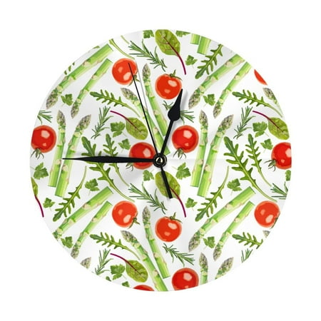 Wall Clock, Asparagus tomato Pattern Wall Clocks Battery Operated Silent Kitchen Office Wall Clock Decorative, Wall Clock for Living Room School Classroom Bedroom Home Decor