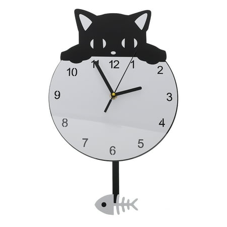 Wall Clock Cat Decor Clocks Art Room Black Kitten Mute Pendulum 3D Decorative Bedroom Animal Acrylic Living Kitchen Tail