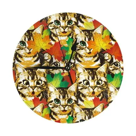 Wall Clock, Kittens With Maple Leaves Wall Clocks Battery Operated Silent Kitchen Office Wall Clock Decorative, Wall Clock for School Classroom Living Room Bedroom Home Decor