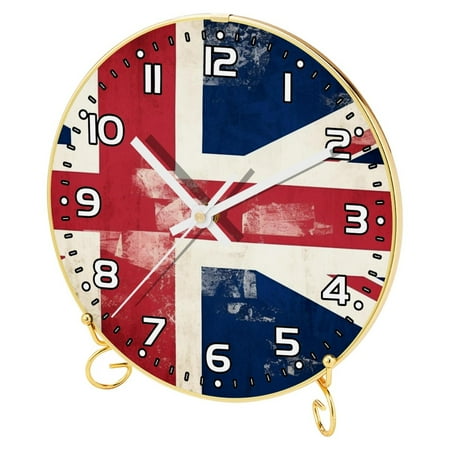 Wall Clocks Battery Operated Modern Clocks Round Silent Clock 9.4 in Birtish and Denmark Retro Flag