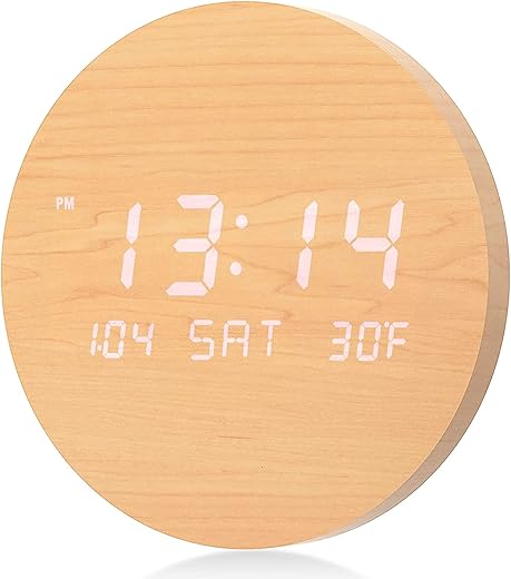 Wall Clock Silent Non-Ticking, LED Digital Wall Clock with Large Display of Time, Date, and Temperature,12/24H Time Mode Wall Clocks Digital Kitchen Clock for Living Room 0ffice Decor