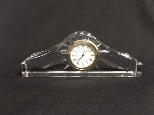 WATERFORD Cut Crystal Glass ASHTON Mantle Desk Clock Works Sticker & Signed 6 ¾”