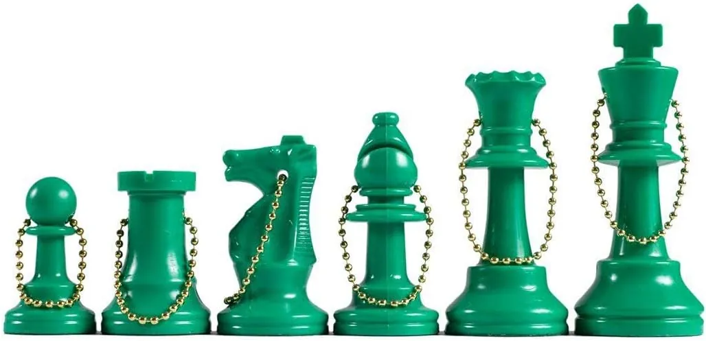 WE Games Bulk Keychain Chess Set, 17 Green Plastic Chess Pieces w/Chain, Key Ring, Cute Keychain Accessories, Keychain for Men, Car Keys Keychain