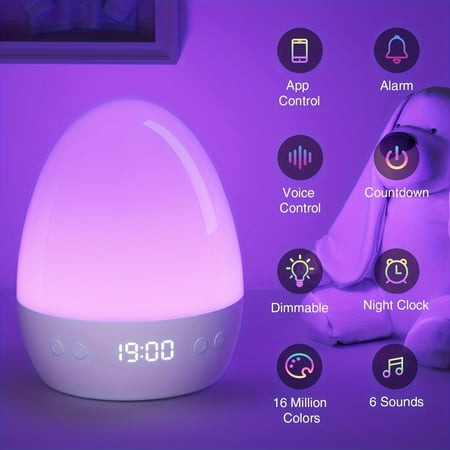 Wifi Smart Night Light, Dimmable RGB Color Change Warm White Cold White, Voice Control Wakes Up The Lamp for Alexa and Google Home, Smart Lamp With Alarm Clock And With 6 Nature Sounds, For Bedroom