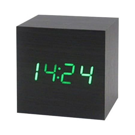 ✪ Wood Cube Voice Control Alarm Clock Bedside Table Square Clock Multipurpose