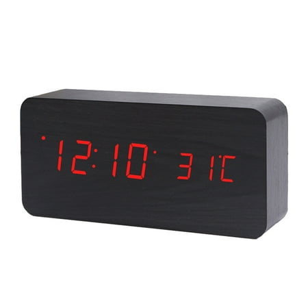 Wooden Digital Alarm Clock, Bamboo Wood Red Light Rawiri