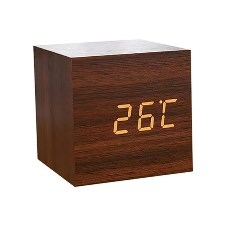 Wooden Led Clock Square Cube Alarm Timer Calendar Updated 2016 Brighter Stylish Wood Clock