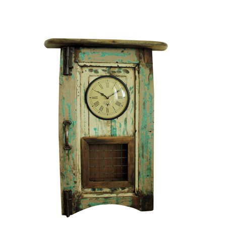 Wooden Wall Clock with Pendulum made from Recycled Wood, Peacock Green