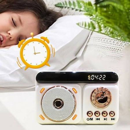 WQJNWEQ Retro Mini Clock Alarm Clock Bluetooth Speaker Portable Home Subwoofer Computer Sound System White Digital Clock Cd Player