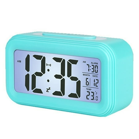 WRKEKC Gifts for Him Digital Alarm Clock with Background Lighting Lcd Display Temperature Monitor Snooze Alarm with Smart Clock Calendar Light Blue