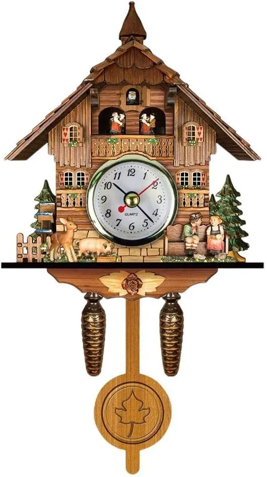 AUNMAS Antique Wooden Cuckoo Clock with Auto Swing Bell Pendulum for Home Decor, Traditional Northwest European (CM010)