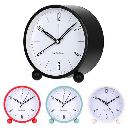 Xeyise 4inch Metal Round Alarm Clock Quiet Desktop Bedroom Battery Operated Timepiece