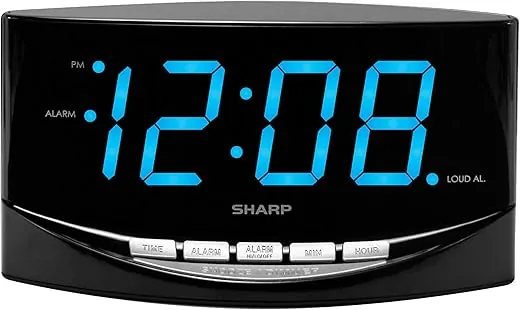 Sharp Easy to See Alarm Clock with Jumbo 2” Numbers - Bright Blue LED Display - Easy Set-up & Simple to Use –See from Across The Room! - High/Low Alarm Volume