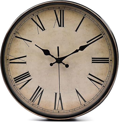 Yesland 11'' Wall Clock - Silent Non Ticking - Quality Quartz Retro Design with Roman Numerals, Easy to Read for Home Office School Clock (Brown)