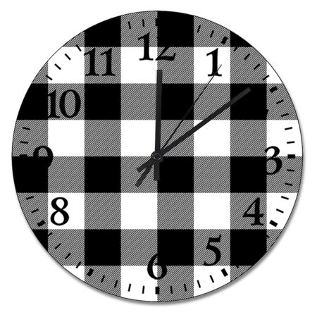 YOSITiuu Black & White Buffalo Plaid Clock 15 Inch Wooden Wall Clocks Battery Operated Silent Non-Ticking Modern Hanging Clock for Bedroom Living Room Farmhouse Wall Decor