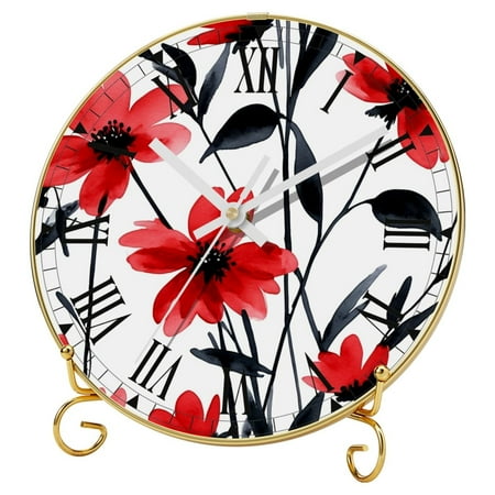 YZUOUZY Bathroom Wall Decor,Wall Clock,Wall Clocks,Tempered Glass,Freehand Brushwork Red Flower