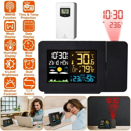 ZGBY Atomic Projection Alarm Clock Radio Control Snooze Dual Alarm Temperature Sensor