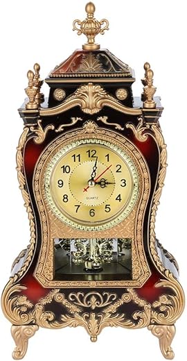 ZJchao Antique Clock,Vintage European- Table Desk Clock,Wall Clock with Pendulum and Chimes for Home Decoration(02)