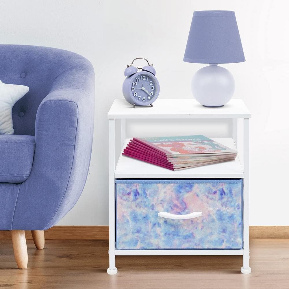 1-Drawer Tie-Dye Blue Nightstand 18.37 in. H x 15.75 in. W x...
