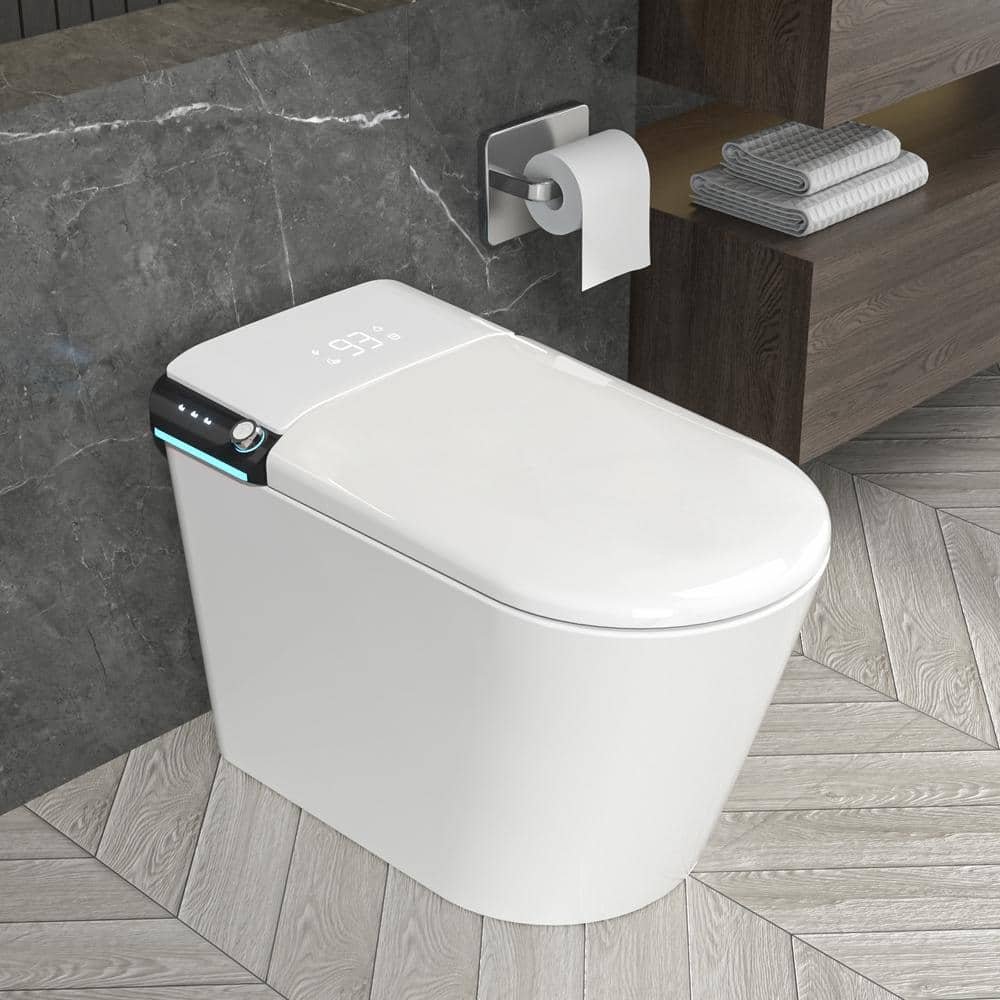 1-Piece 1.28 GPF Single Flush Elongated Bidet Smart Toilet with Multi-Function Remote...