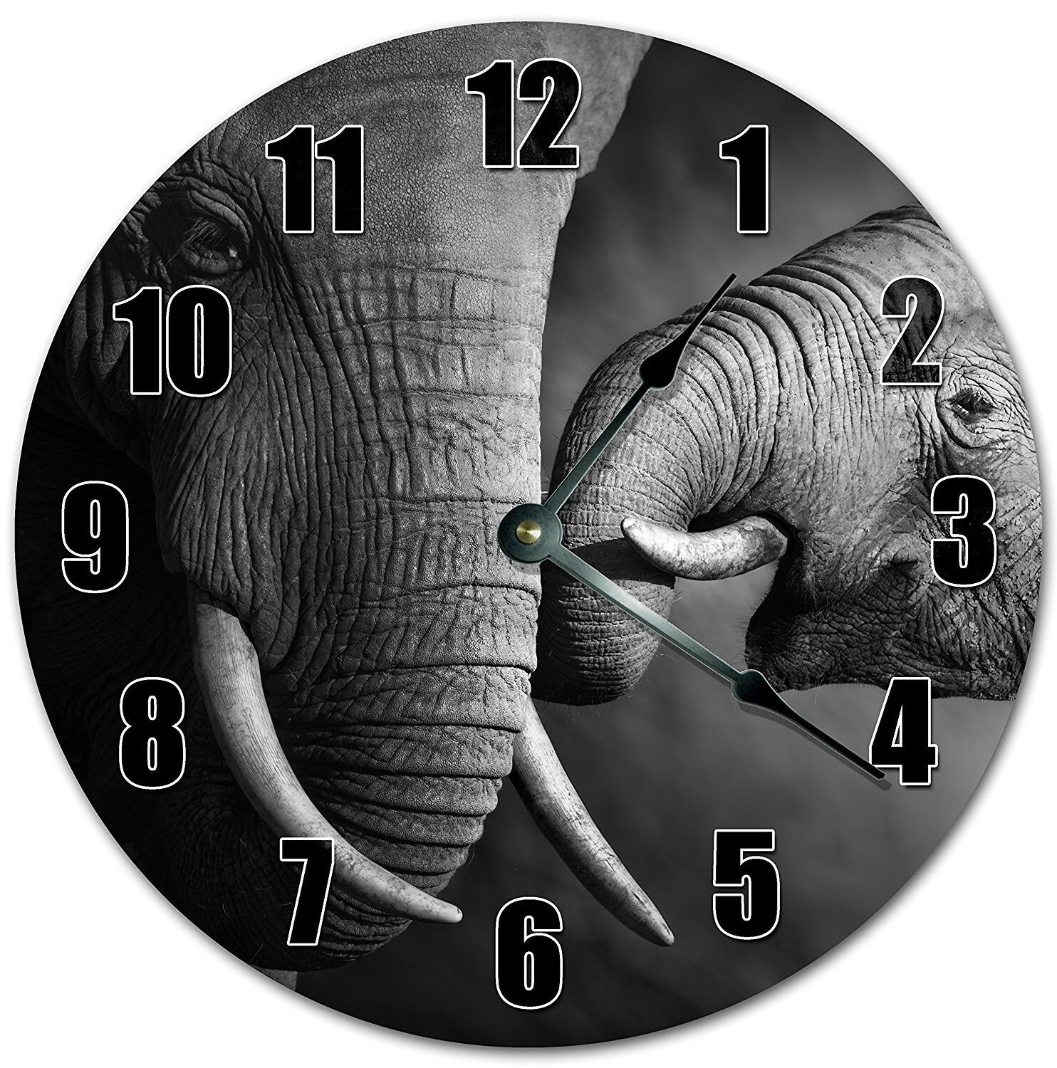 10.5" MAMA AND BABY ELEPHANT CLOCK - ANIMALS CLOCK Large 10.5" Wall Clock 4080