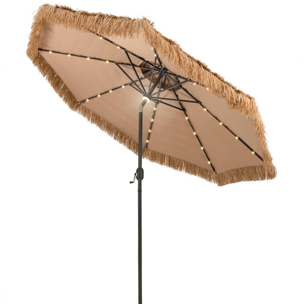 10 ft. Steel Market Solar Manual Tilt Hawaiian Style Thatched Tiki Patio...