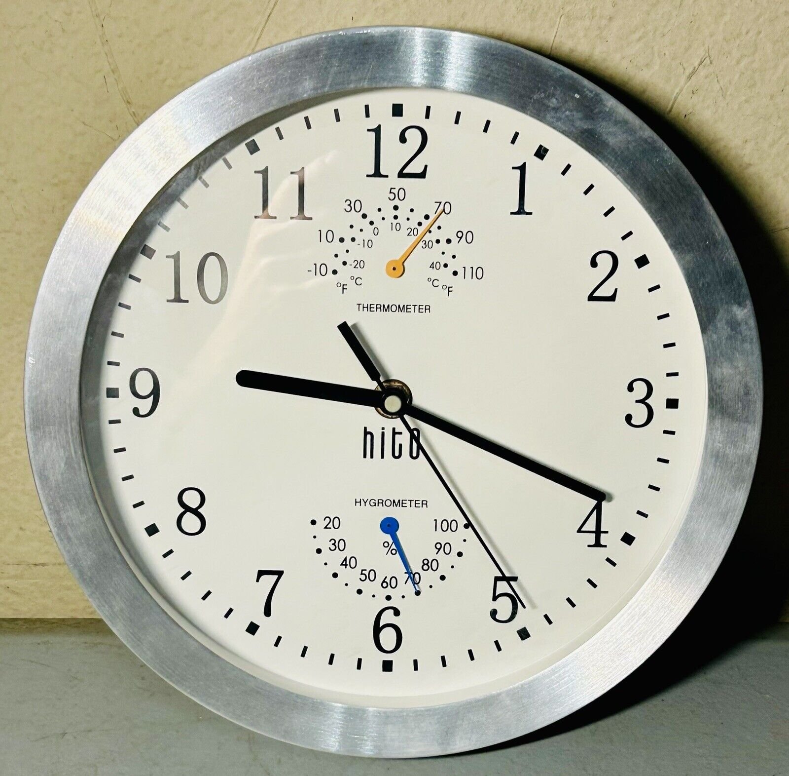 10” HITO Silent Wall Clock & Weather Station Temp & Hygro Thick Metal Frame