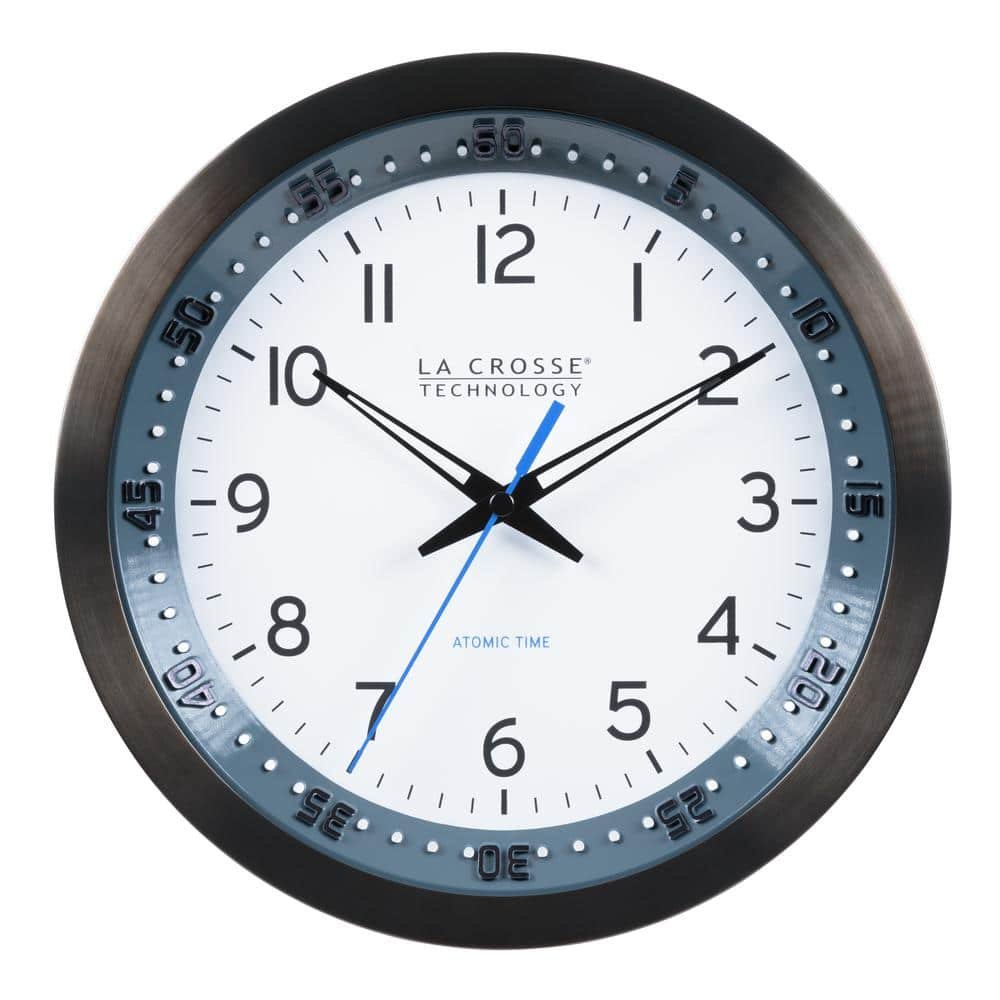 10 in. Black Round Chapter Ring Stainless Steel Atomic Analog Clock