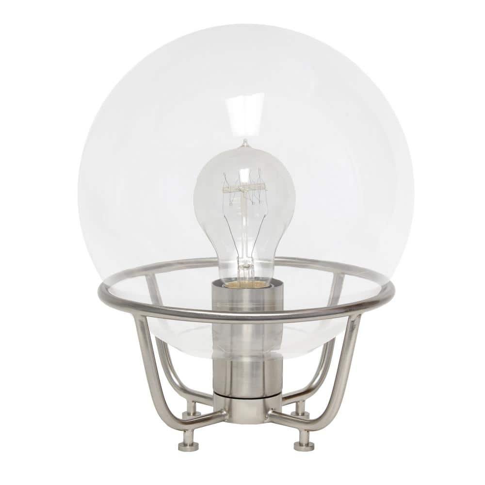 10 in. Brushed Nickel Old World Globe Glass Table Lamp