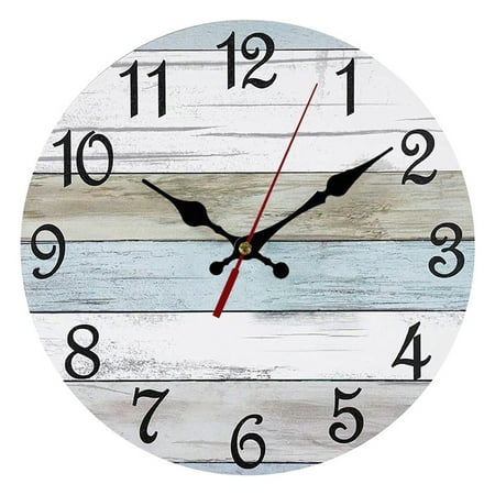 10 Inch Rustic Wooden Wall Clock - Easy Installation - Battery Operated - Round, Silent, No Ticking Clock - Kitchen Living Room Bathroom Farmhouse Decor