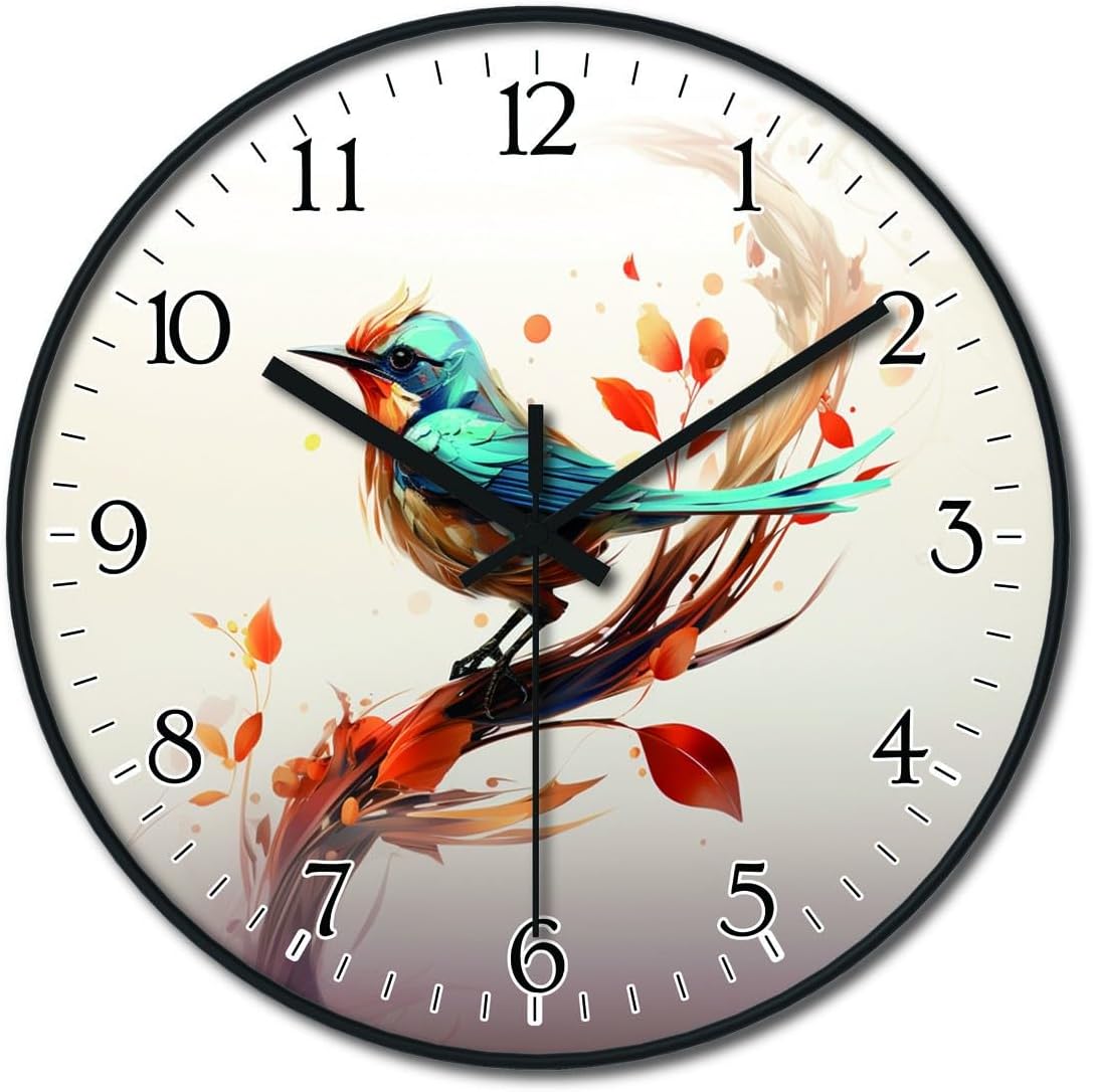 10 inch Stylish Bird On Branch Design, Modern Farmhouse Wall Clock Wall Mount Clock Kitchen Wall Clock Decorative Round Wall Clock