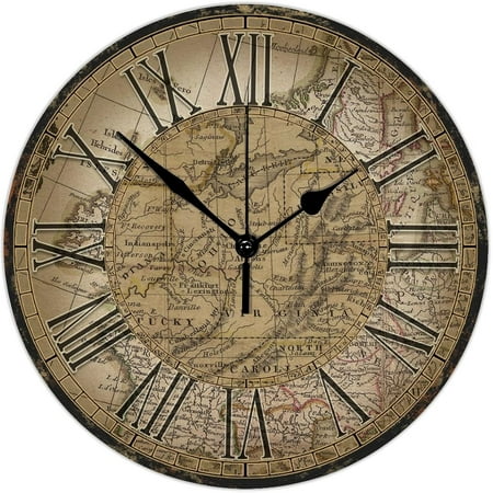 10 Inch Wooden Wall Clock Vintage Style Old World Map With Metal Hands Digital Wall Clock Modern Retro Style Wood Clock Wall Decor Clock For School Bedroom Farmhouse Decorations