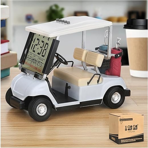 10L0L Newest Version LCD Display Mini Golf Cart Clock for Golf Fans Great Gift for Golfers Race Souvenir Novelty Golf Gifts