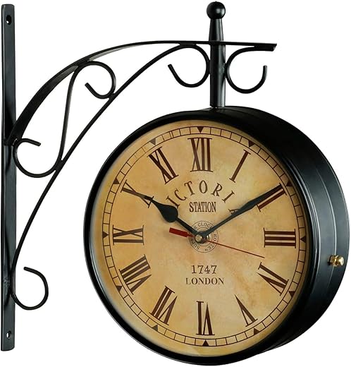 10 Vintage Railway Station Clock Double Sided Clock Nautical Railway Wall Clock Home Decorative wall clock Victoria Hanging wall clock, Black