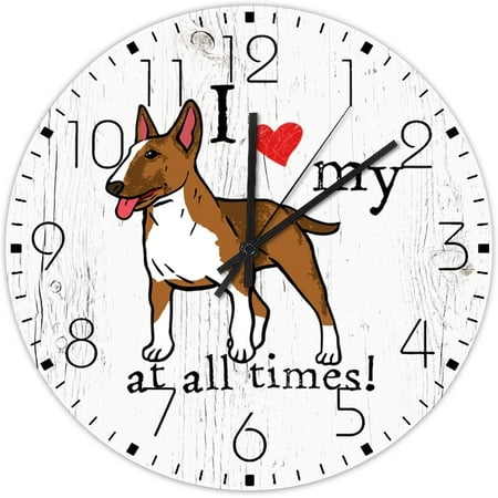 10X10 Inch Silent Clock Wall I Love My Dogs At All Times Fireplace Decor For Kitchen Decorative Bull Terrier Wall Clocks Double-Sided Round Wooden Wall Clock Rustic For Art Room Washroom