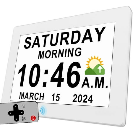 11.5 Inch Large Digital Clock with Auto DST and Sun Moon Icons, Custom Reminders and Calendar Clock, Day Date Clock for Seniors Dementia Alzheimers' Clock with Remote Control