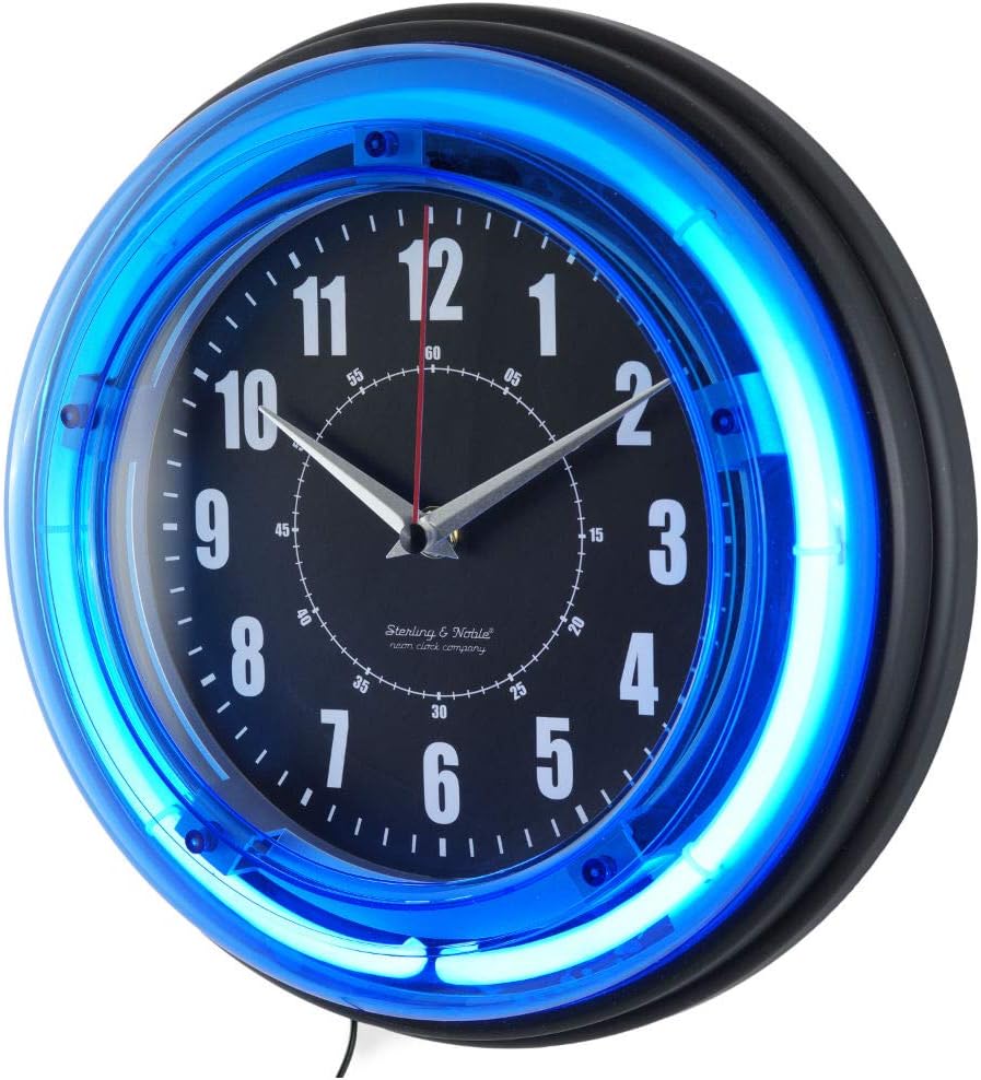 11 Vibrant Blue Neon Analog Wall Clock Home Room Decor