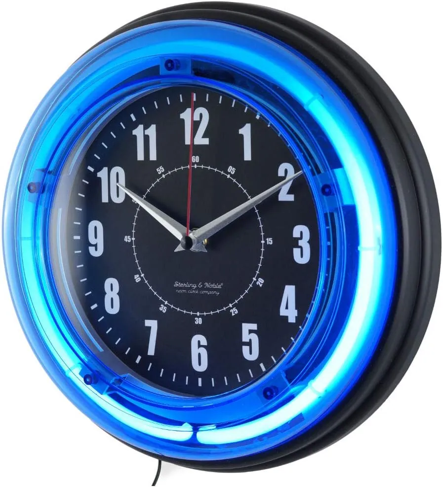 11 Vibrant Blue Neon Analog Wall Clock Home Room Decor