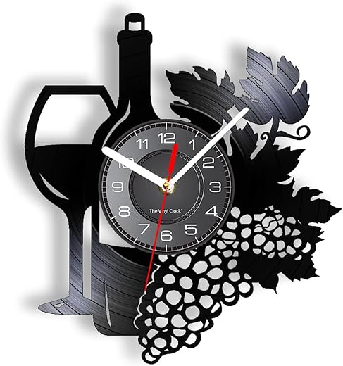 12 Inch-Wall Clock Wine Chateau Decorative Wall Clock Winebottle Red Wine Glass Grape Modern Wall Watch Stylish Simple Style Wall Art for Vintage Room Decoration