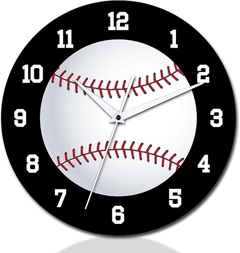 12 Inch Baseball Wall Clocks with Silent Clock Movement and Battery Operated, Great Decor for Bedroom, Living Room or Classroom, Nice Gifts for Basketball Lovers, Father and Back to School