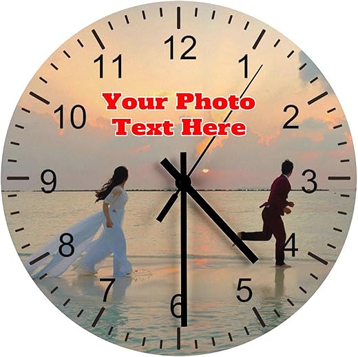 12 Inch Clocks for Walls Personalized Clock with Picture, Customizable Wall Clock with Photo Non Ticking Silent Round Decoration for Kitchen Bathroom