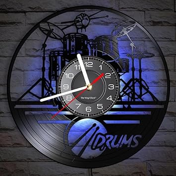 12 Inch Drums LED Wall Clock with 7 Luminous Modes, Drummer Clock Silent Quartz Non Ticking Musical Instrument Clock Drum Inspired Gifts Music Room Music Studio Rock N Roll Decorations