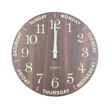 12 inches Large Luminous Wall Clocks, Silent Non-Ticking Decorative Quartz Night Wall Clock for Home Kitchen Bedroom Brown