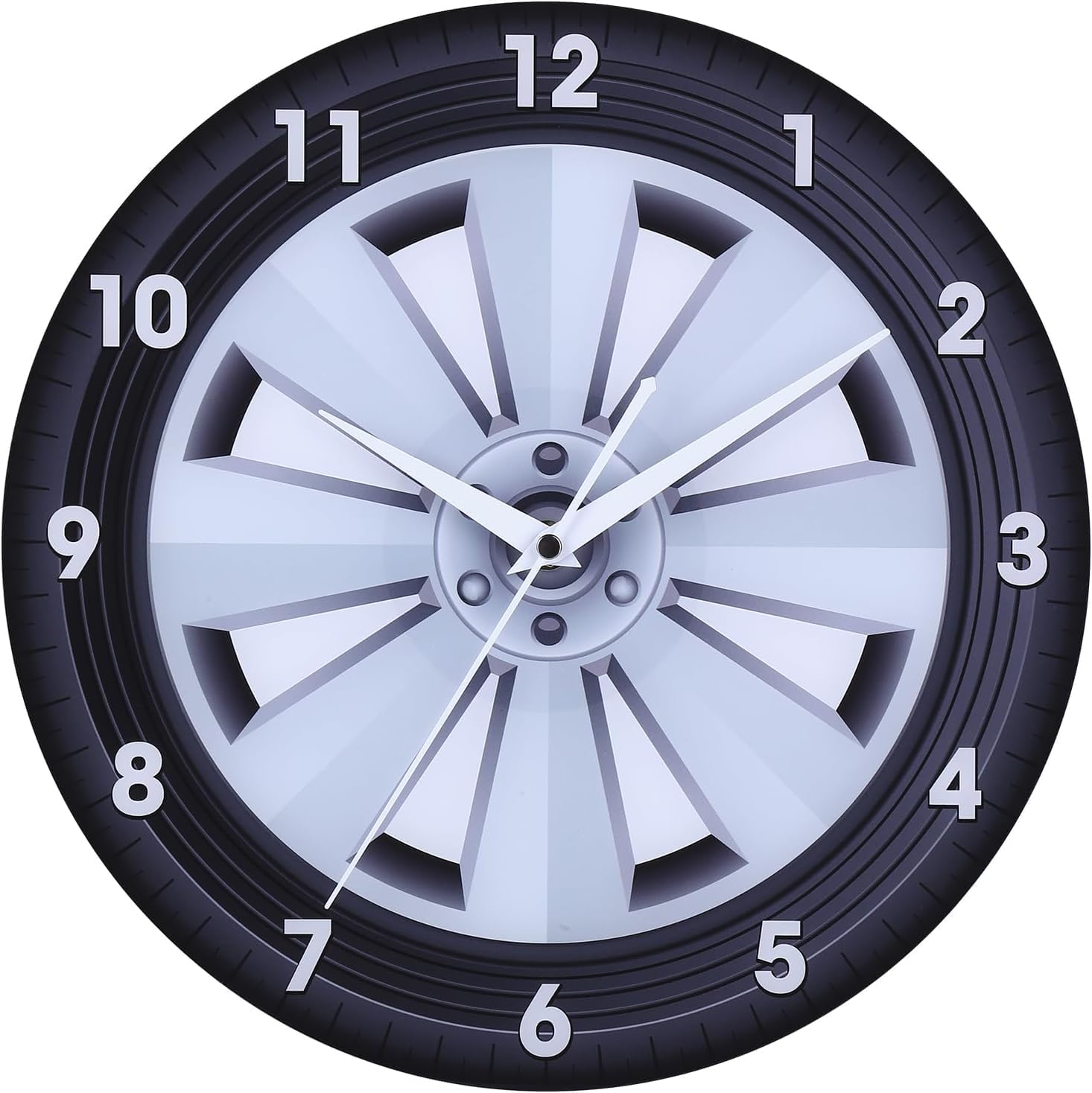 12 Inch Garage Wall Clocks with Car Wheel Dial, Silent Clock Movement and Battery Operated, Great Decor for Games Room,Garage Shop and Man Cave