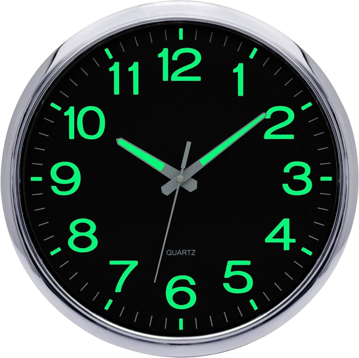 12inch Large Modern Glow in Dark Wall Clock Silent Battery Operated Analog Clock