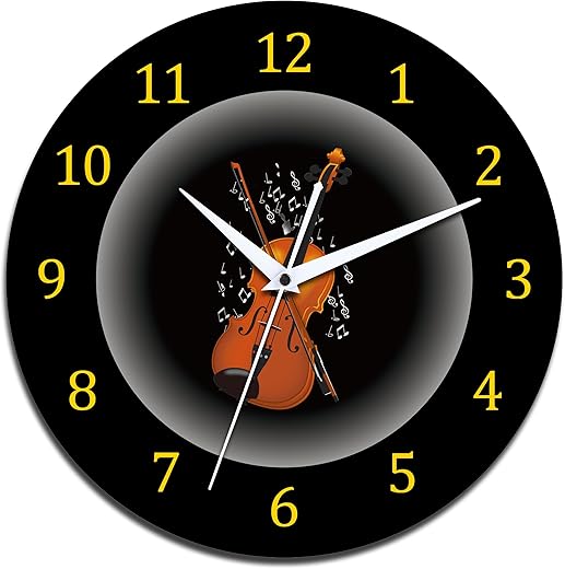 12 Inch Music Wall Clocks with Musical Note and Piano Key Dial, Silent Clock Movement and Battery Operated, Great Decor and Nice Gifts for Music Lovers (Violin Wall Clock)