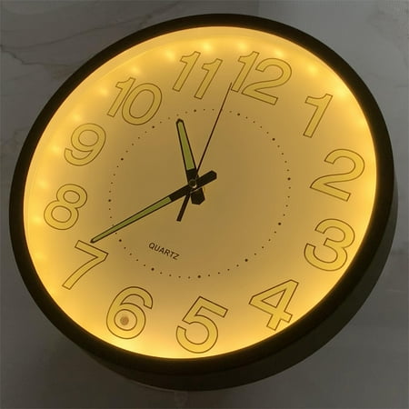 12 Inch Night Light Wall Clock for Bedroom - Silent Lighted up Wall Clock Glow in The Dark, Battery Operated for Living Room/Kitchen, Easy to Read Large Digital Display