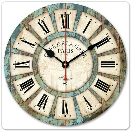 12 Inch Retro Wooden Wall Clock Farmhouse Decor,Silent Non Ticking Wall Clocks Large Decorative - Big Wood Atomic Analog Battery Operated - Vintage Rustic Colorful Tuscan Country Outdoor (#B)