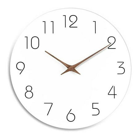 12 Inch Silent Round Wooden Wall Clock Nordic Simple Modern Style, Battery Operated,Minimalist Creative Home Decoration for Living Room, Kitchen, Bedroom, Office